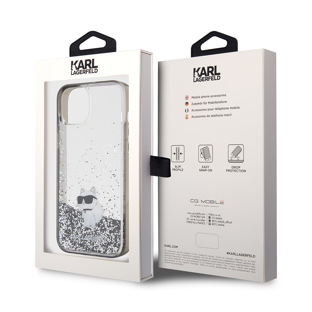 Futrola za Apple iPhone 15 Plus, Karl Lagerfeld, Liquid Glitter Choupette, Prozirna