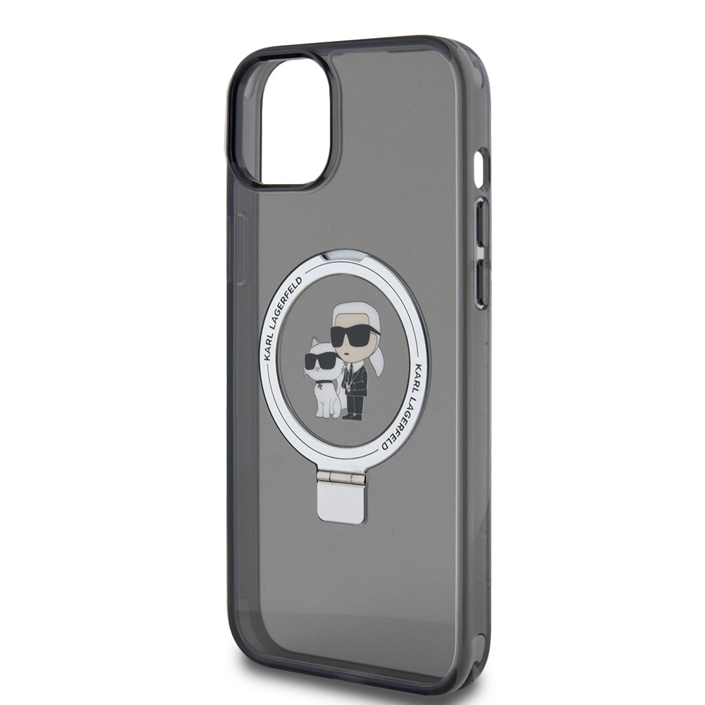 Futrola za Apple iPhone 15 Plus, Karl Lagerfeld, Ringstand Karl & Choupette, Crna