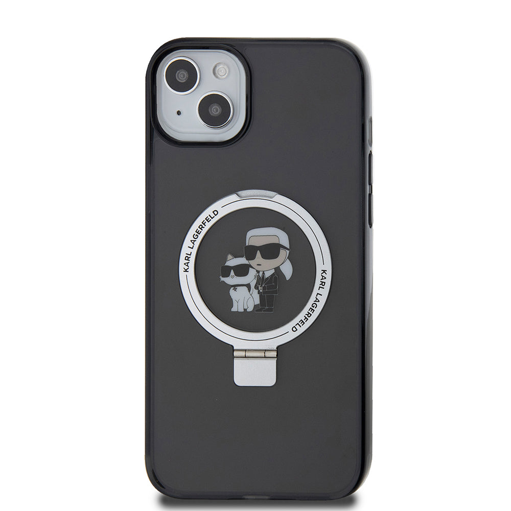 Futrola za Apple iPhone 15 Plus, Karl Lagerfeld, Ringstand Karl & Choupette, Crna