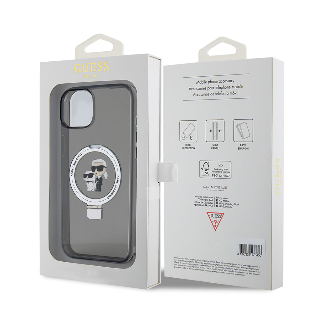 Futrola za Apple iPhone 15 Plus, Karl Lagerfeld, Ringstand Karl & Choupette, Crna