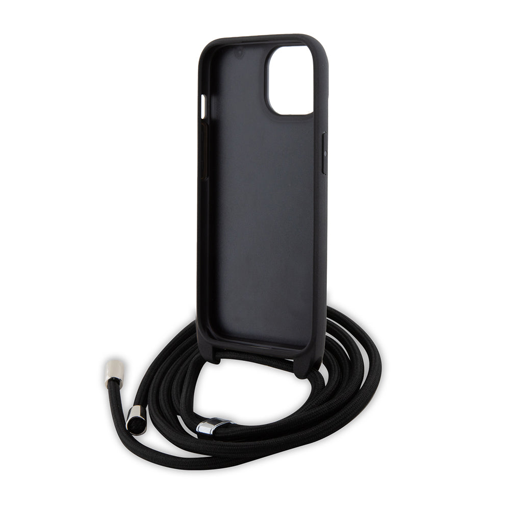 Futrola za Apple iPhone 15 Plus, Karl Lagerfeld, Saffiano Crossbody Metal Pin Karl & Choupette, Crna
