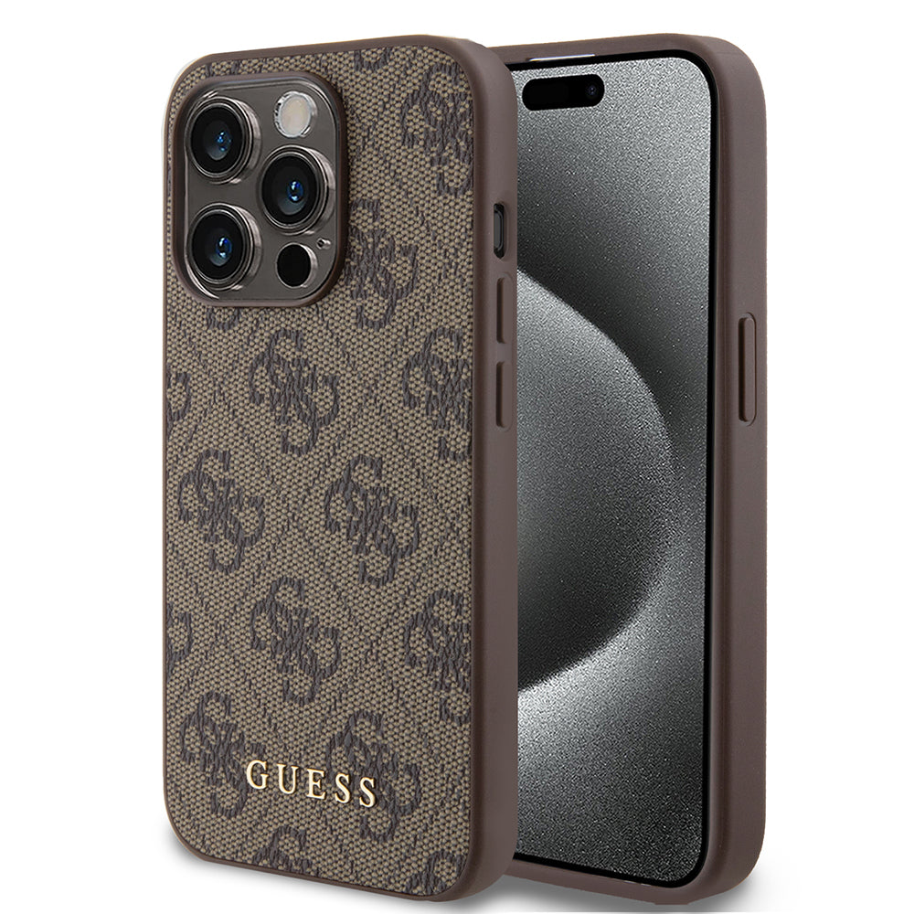 Futrola za Apple iPhone 15 Pro, Guess, 4G Metal Gold Logo, Smeđa