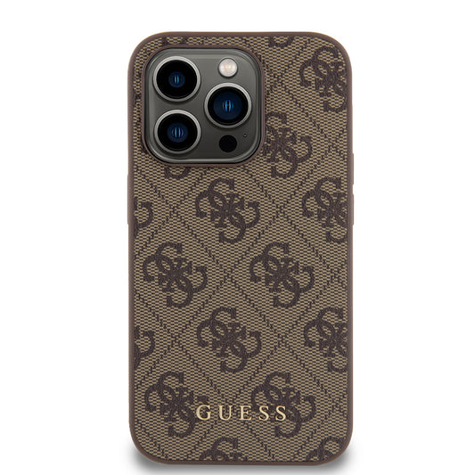 Futrola za Apple iPhone 15 Pro, Guess, 4G Metal Gold Logo, Smeđa