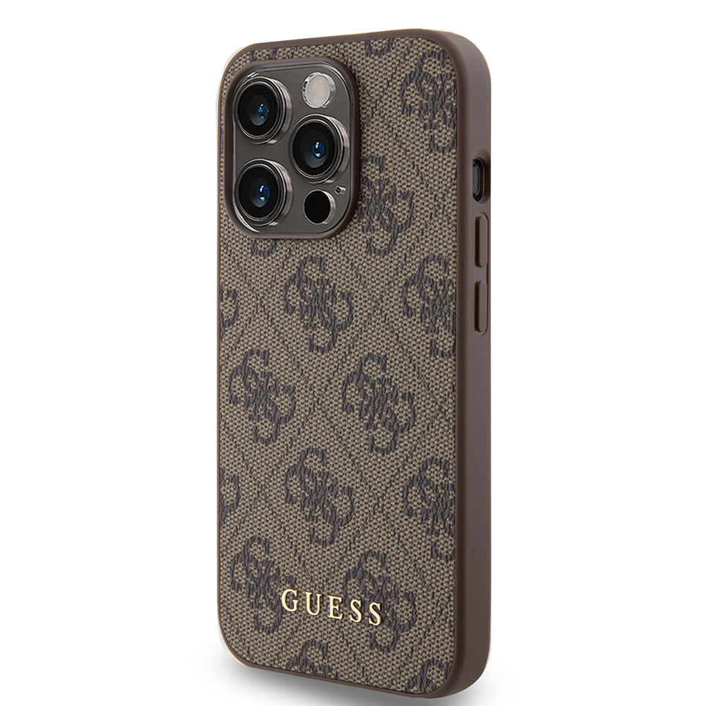 Futrola za Apple iPhone 15 Pro, Guess, 4G Metal Gold Logo, Smeđa