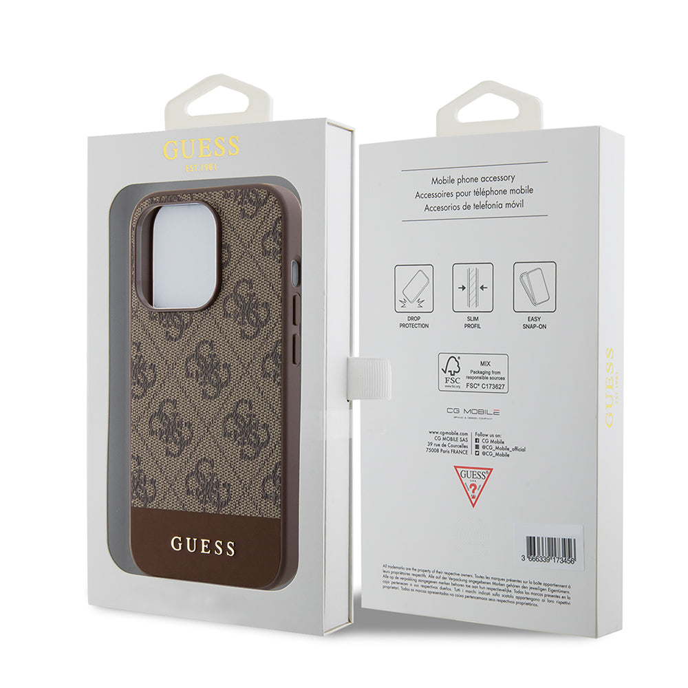 Futrola za Apple iPhone 15 Pro, Guess, 4G Stripe, Smeđa