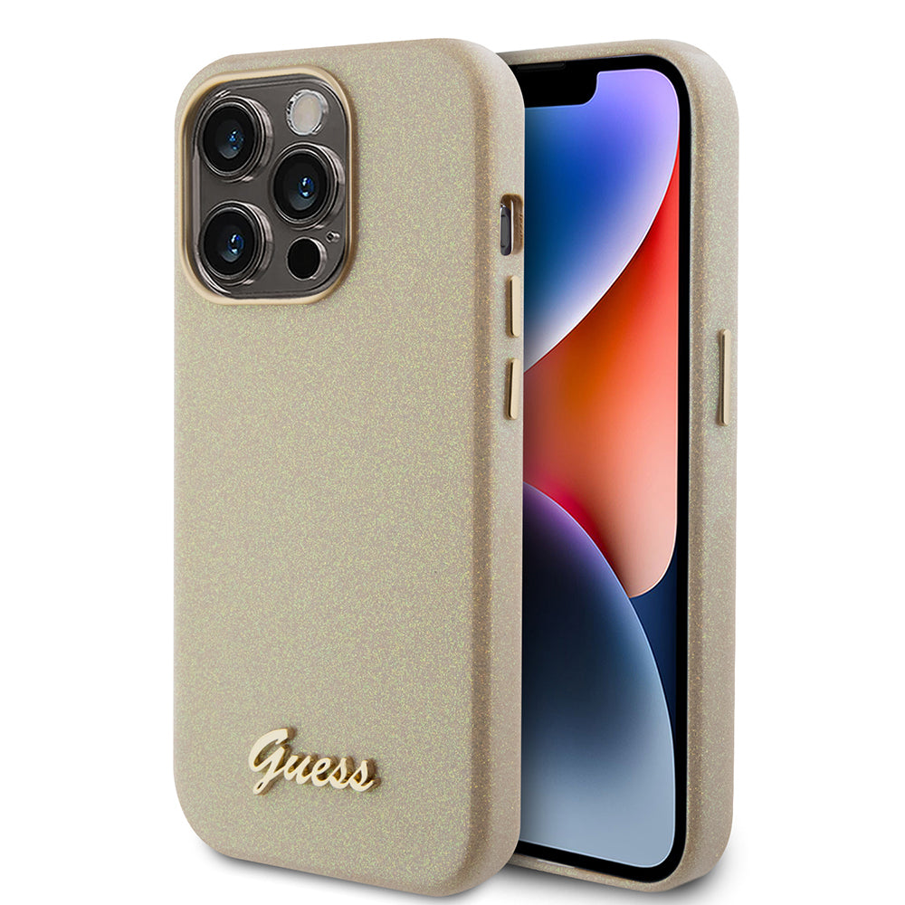 Futrola za Apple iPhone 15 Pro, Guess, Glitter Glossy Script, Bež