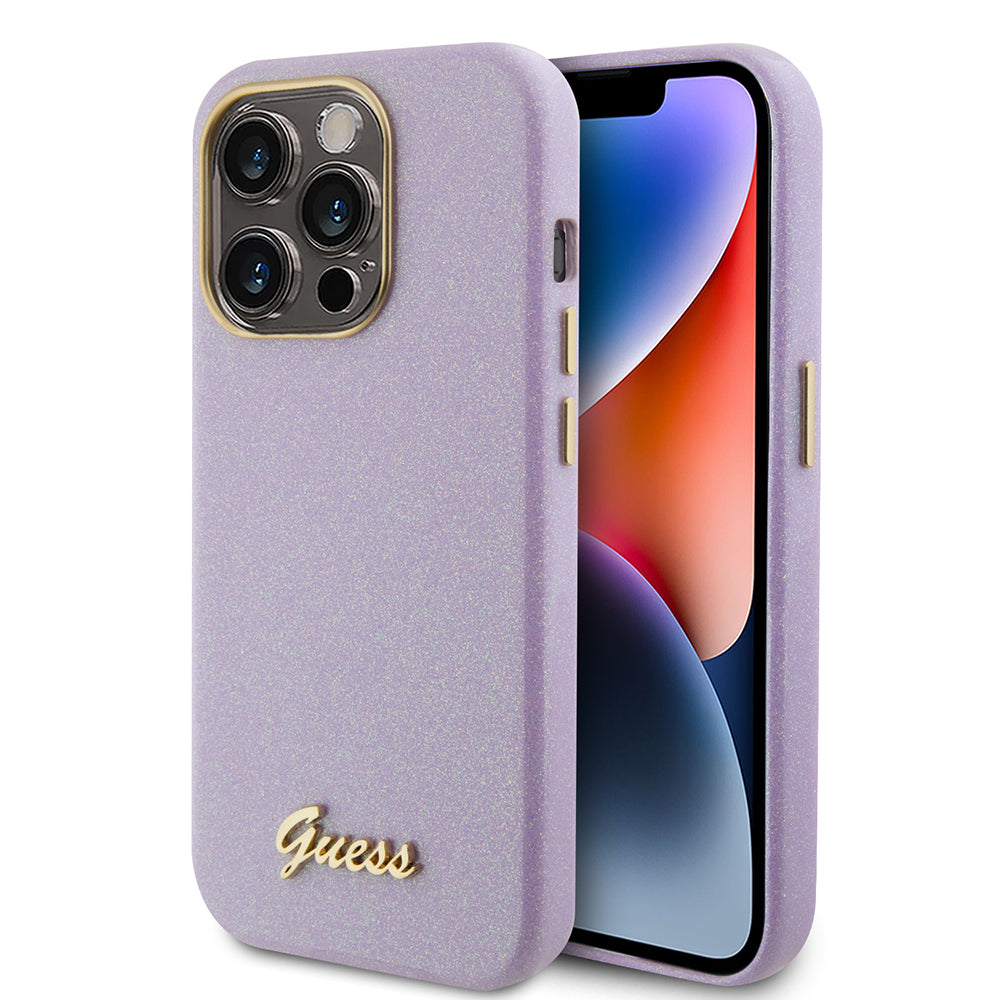 Futrola za Apple iPhone 15 Pro, Guess, Glitter Glossy Script, Svijetlo Ljubičasta