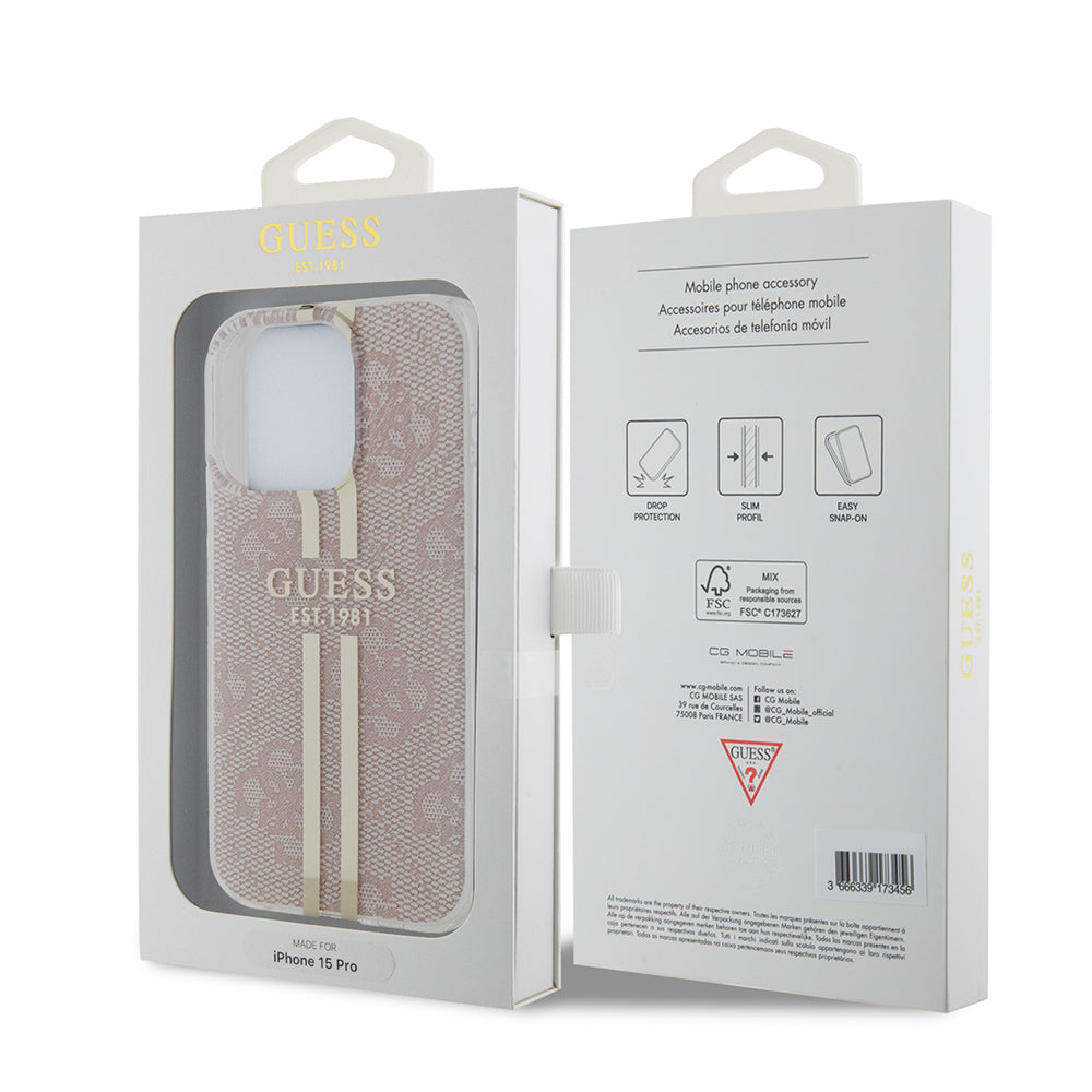 Futrola za Apple iPhone 15 Pro, Guess, IML 4G Gold Stripe, Roza