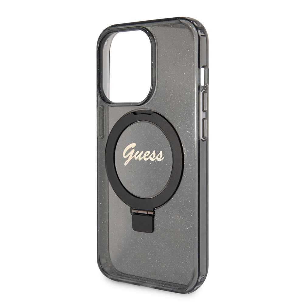 Futrola MagSafe za Apple iPhone 15 Pro, Guess, IML Ring Stand Glitter, Crna
