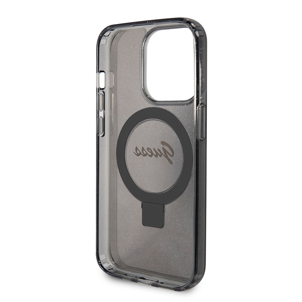 Futrola MagSafe za Apple iPhone 15 Pro, Guess, IML Ring Stand Glitter, Crna