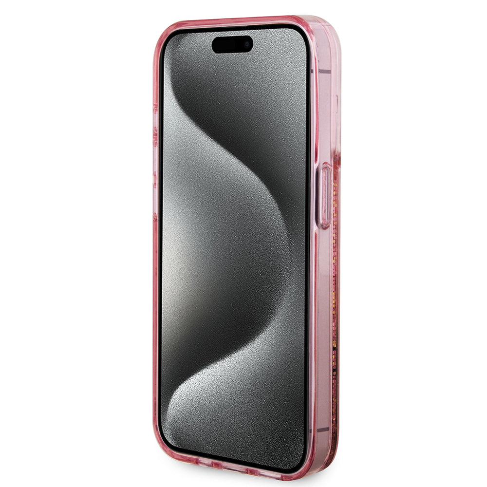 Futrola za Apple iPhone 15 Pro, Guess, Liquid Glitter Gold Stripes, Roza