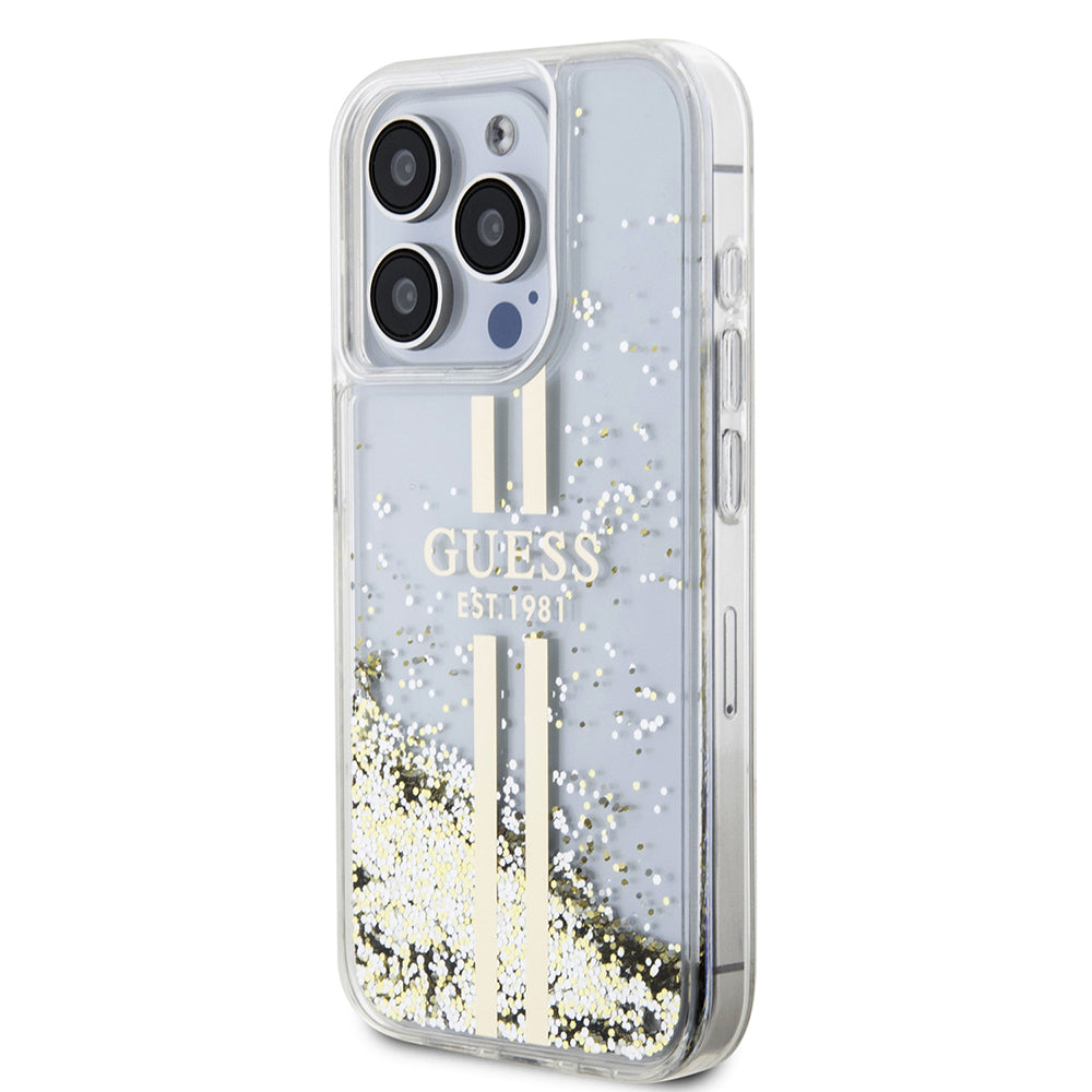 Futrola za Apple iPhone 15 Pro, Guess, Liquid Glitter Gold Stripes, Prozirna