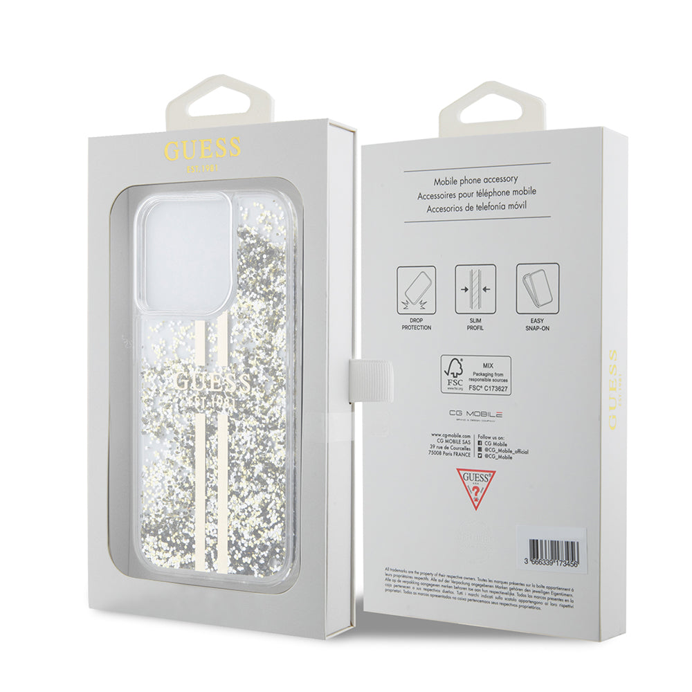 Futrola za Apple iPhone 15 Pro, Guess, Liquid Glitter Gold Stripes, Prozirna