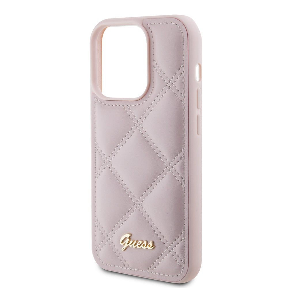 Futrola za Apple iPhone 15 Pro, Guess, Quilted Metal Logo, Roza