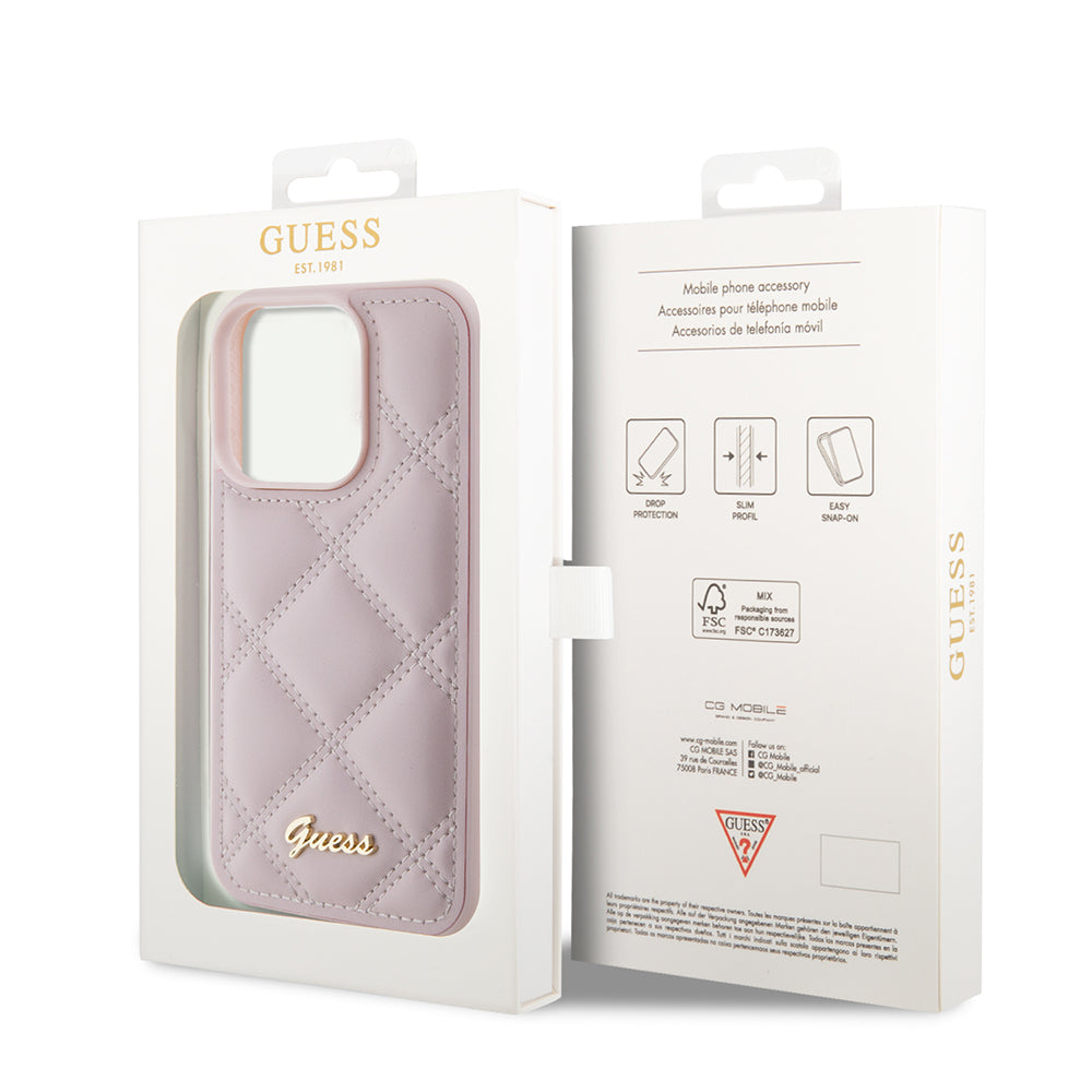 Futrola za Apple iPhone 15 Pro, Guess, Quilted Metal Logo, Roza