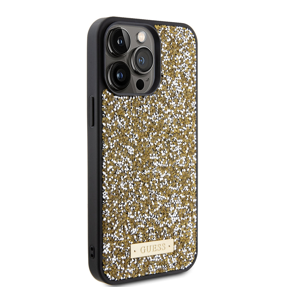Futrola za Apple iPhone 15 Pro, Guess, Rhinestone Metal Logo, Žuta