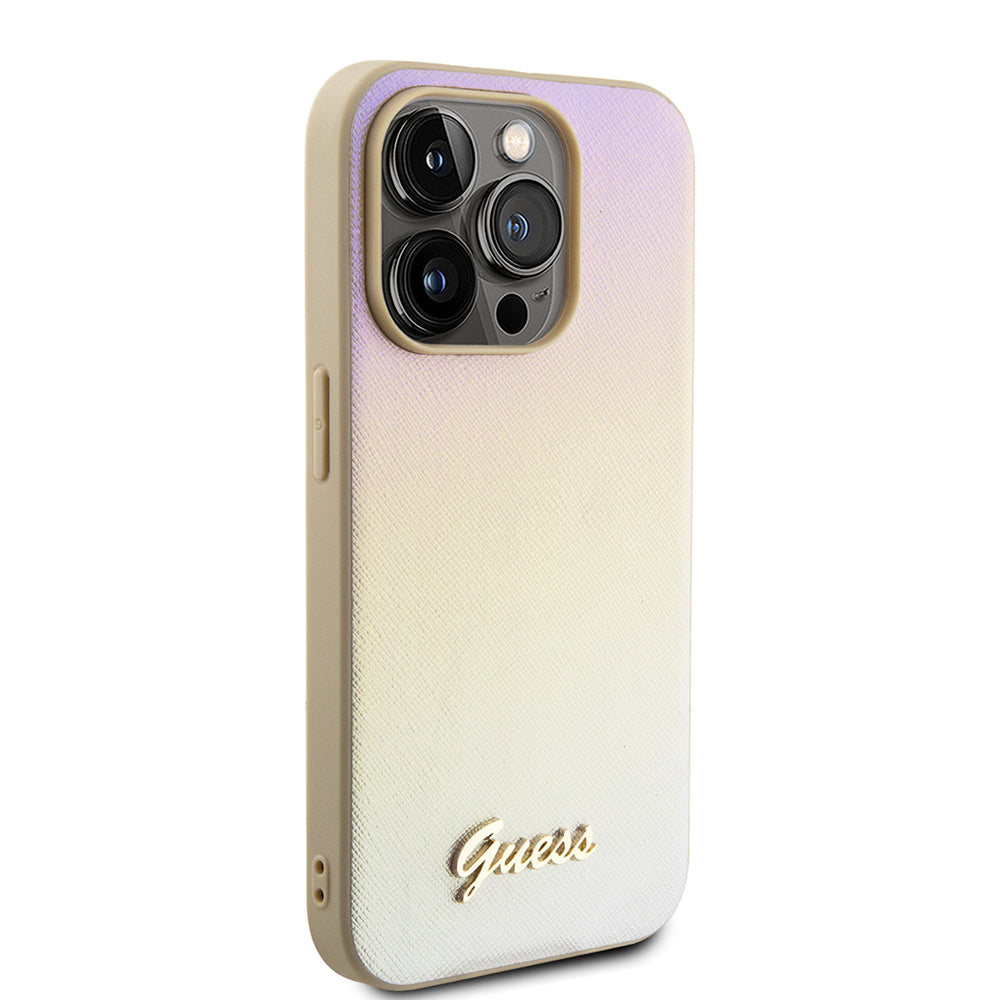 Futrola za Apple iPhone 15 Pro, Guess, Saffiano Iridescent Script, Zlatna