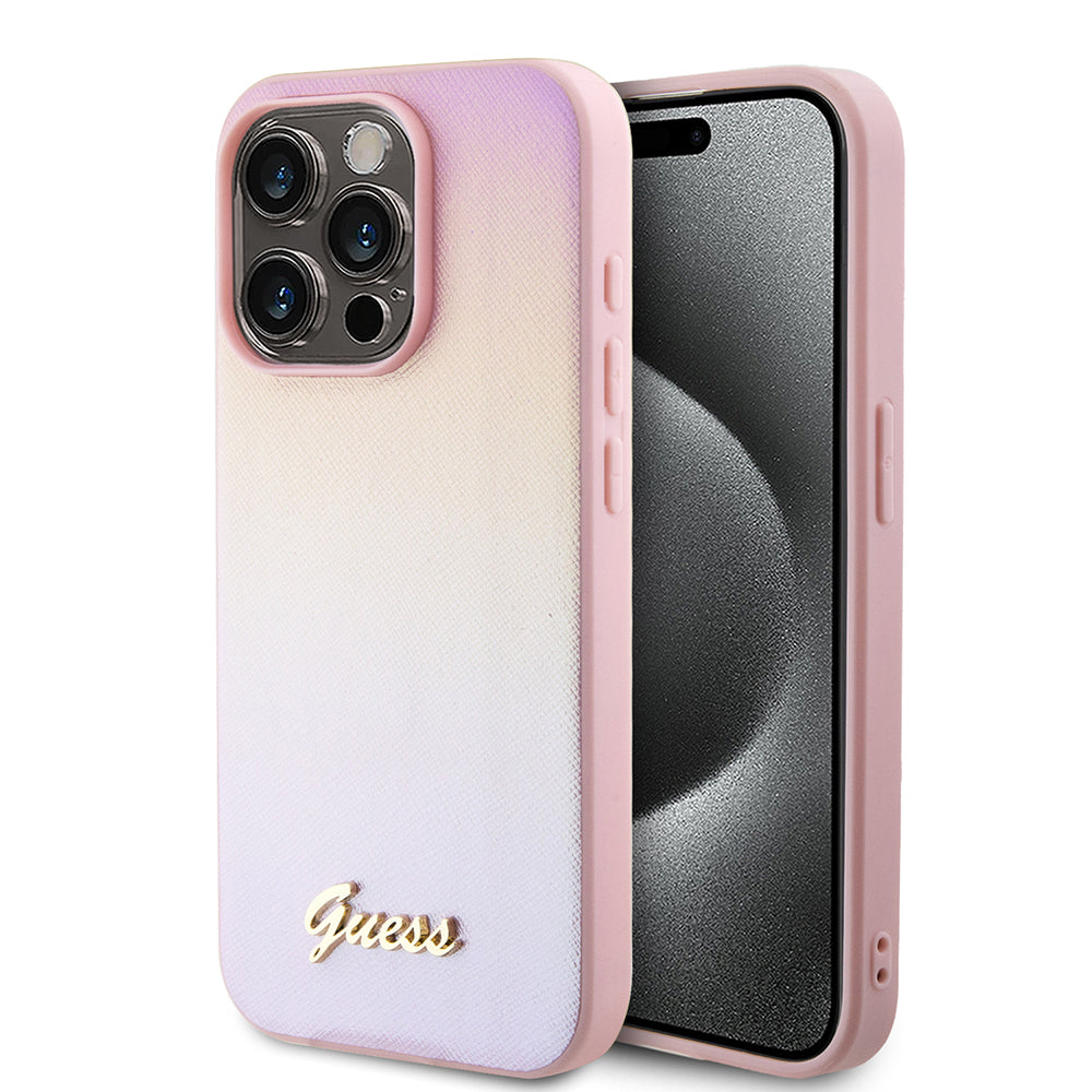 Futrola za Apple iPhone 15 Pro, Guess, Saffiano Iridescent Script, Roza