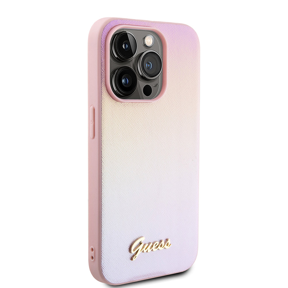 Futrola za Apple iPhone 15 Pro, Guess, Saffiano Iridescent Script, Roza