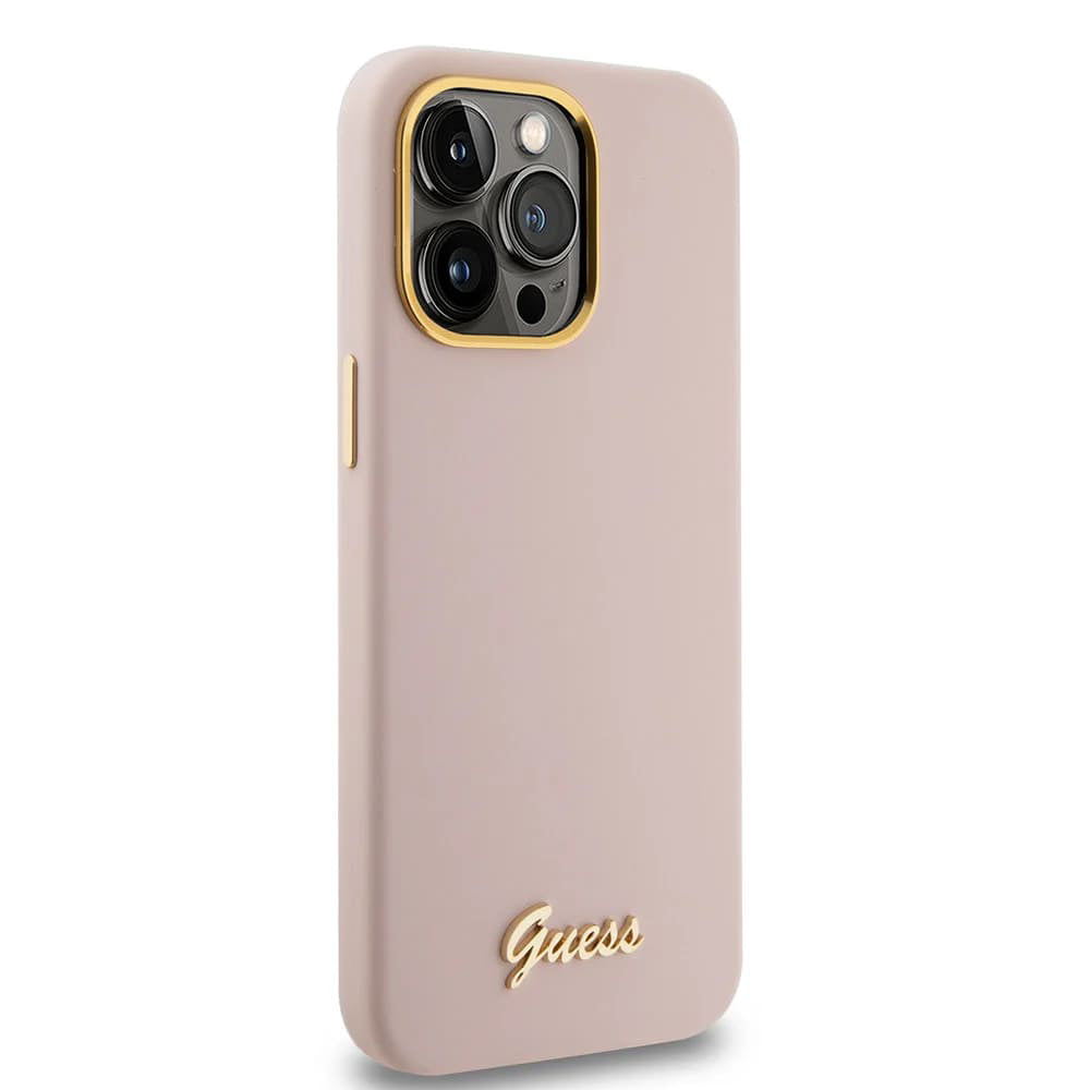 Futrola za Apple iPhone 15 Pro, Guess, Script Metal Logo & Frame, Svijetlo roza