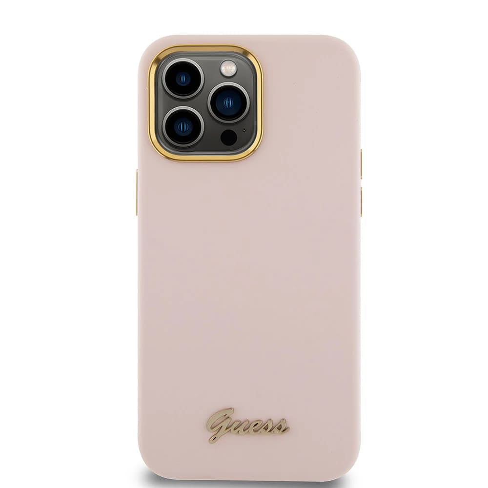Futrola za Apple iPhone 15 Pro, Guess, Script Metal Logo & Frame, Svijetlo roza