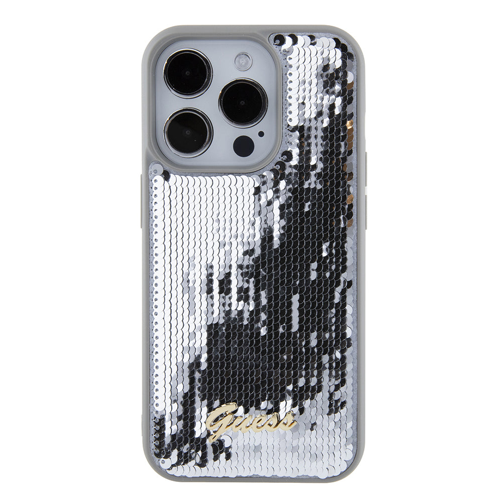 Futrola za Apple iPhone 15 Pro, Guess, Sequin Script Metal, Srebrna