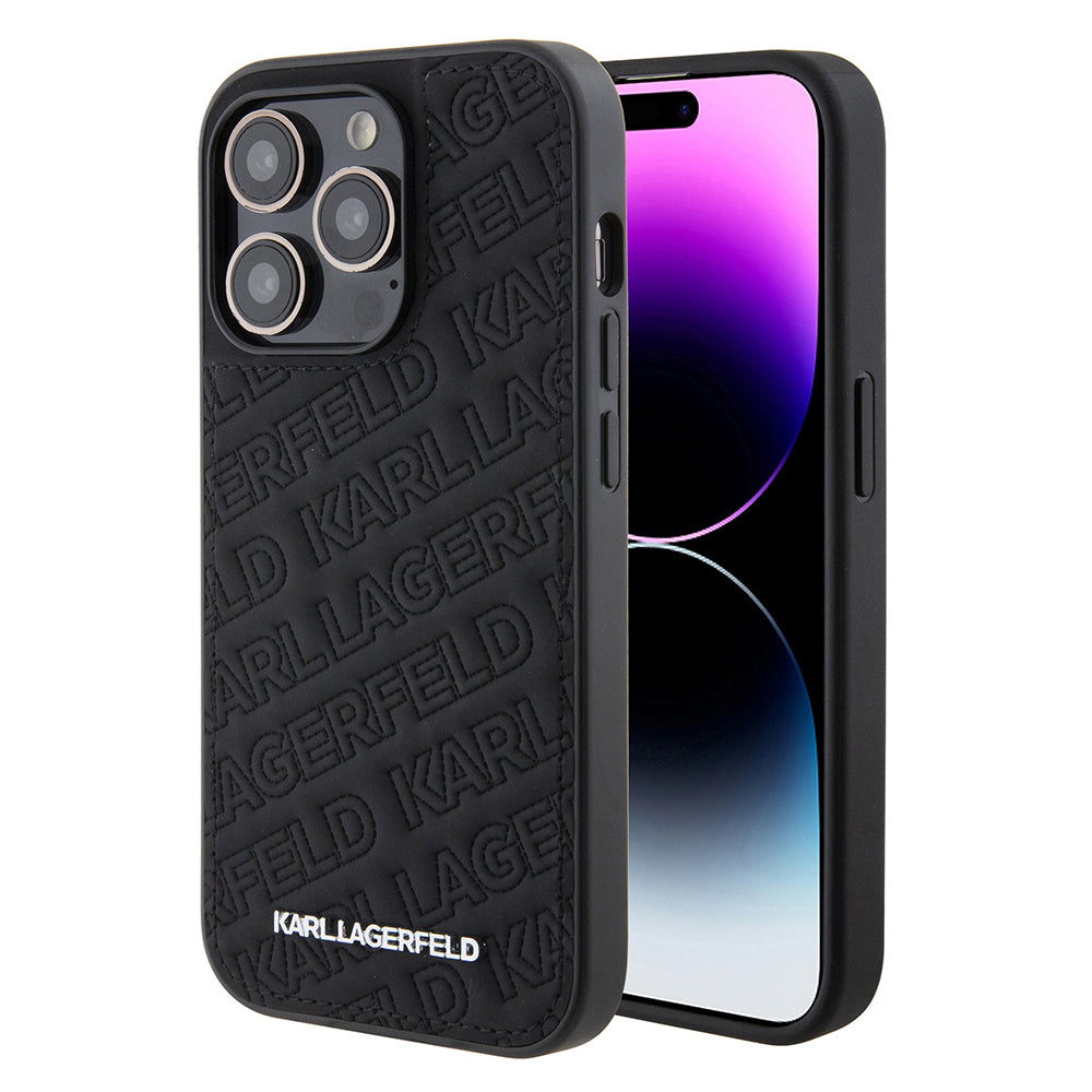 Futrola za Apple iPhone 15 Pro, Karl Lagerfeld, Diagonal Quilted K uzorak, Crna