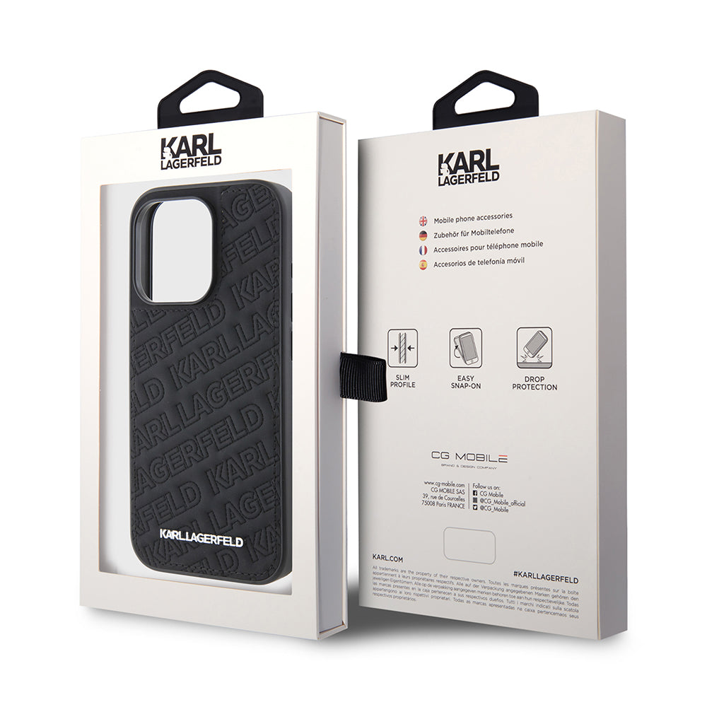 Futrola za Apple iPhone 15 Pro, Karl Lagerfeld, Diagonal Quilted K uzorak, Crna