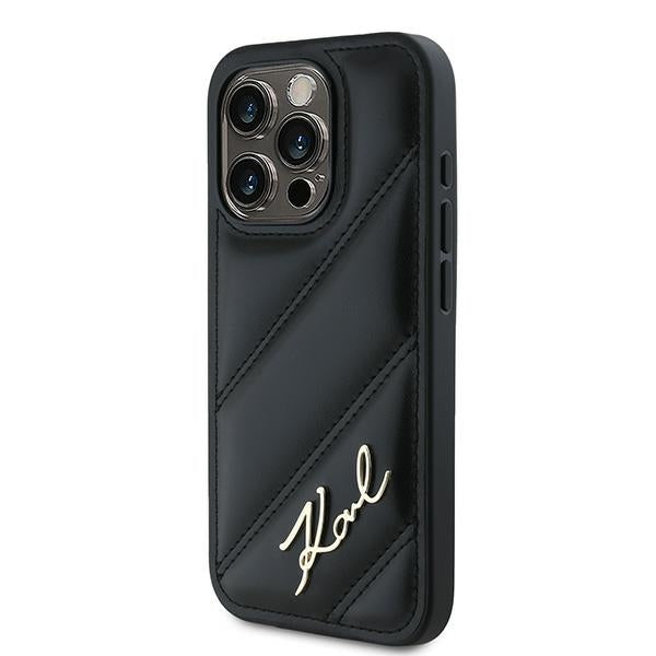 Futrola za Apple iPhone 15 Pro, Karl Lagerfeld, Diagonal Quilted Script, Crna