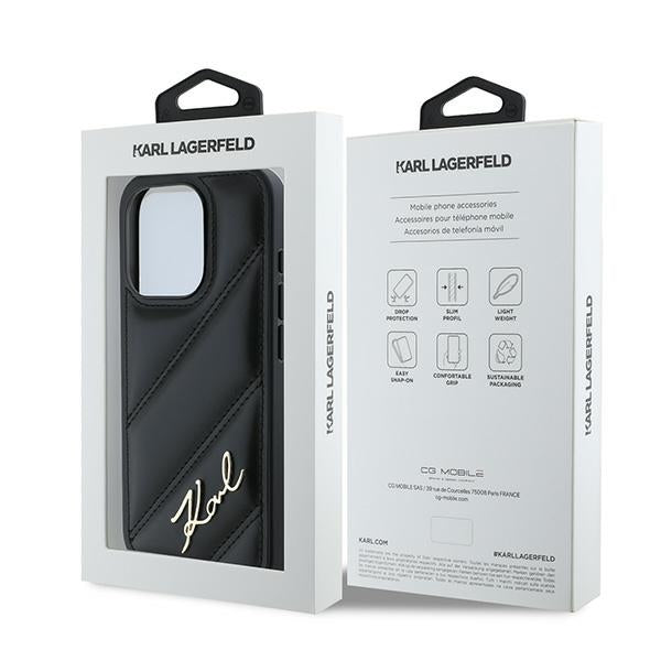 Futrola za Apple iPhone 15 Pro, Karl Lagerfeld, Diagonal Quilted Script, Crna