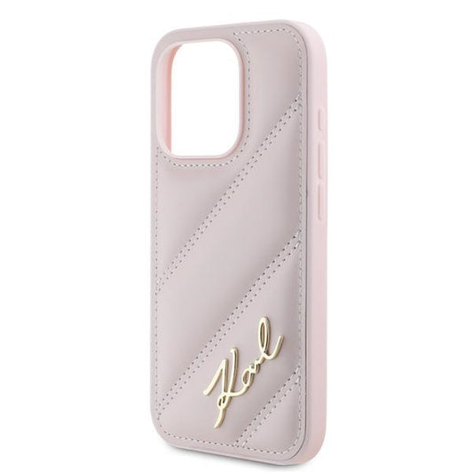 Futrola za Apple iPhone 15 Pro, Karl Lagerfeld, Diagonal Quilted Script, Roza