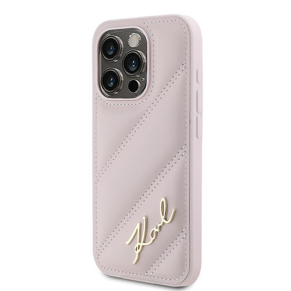 Futrola za Apple iPhone 15 Pro, Karl Lagerfeld, Diagonal Quilted Script, Roza