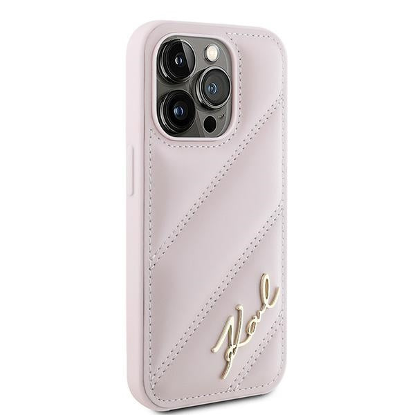 Futrola za Apple iPhone 15 Pro, Karl Lagerfeld, Diagonal Quilted Script, Roza