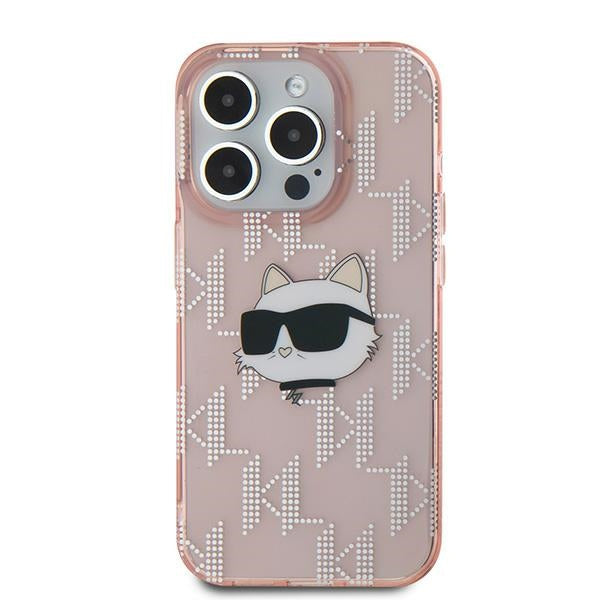 Futrola za Apple iPhone 15 Pro, Karl Lagerfeld, IML Luxury Monogram Choupette's Head, Roza