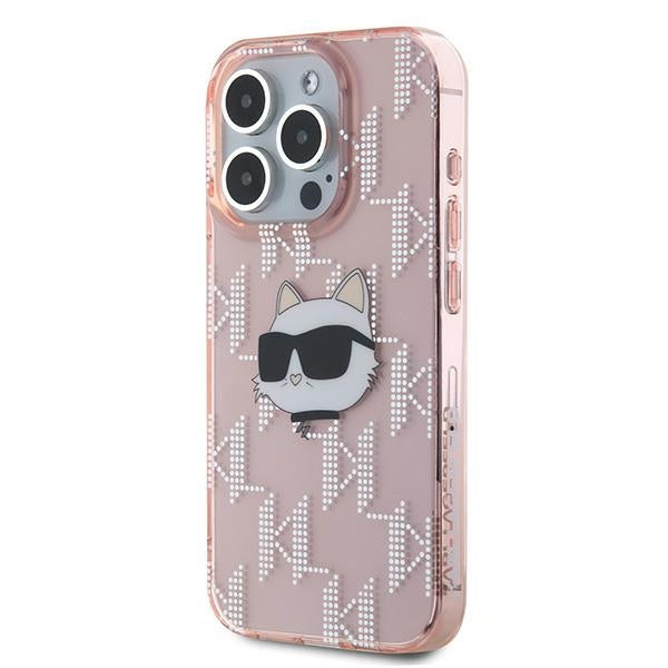 Futrola za Apple iPhone 15 Pro, Karl Lagerfeld, IML Luxury Monogram Choupette's Head, Roza