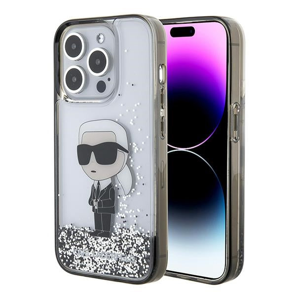 Futrola za Apple iPhone 15 Pro, Karl Lagerfeld, Liquid Glitter Ikonik Karl, Prozirna