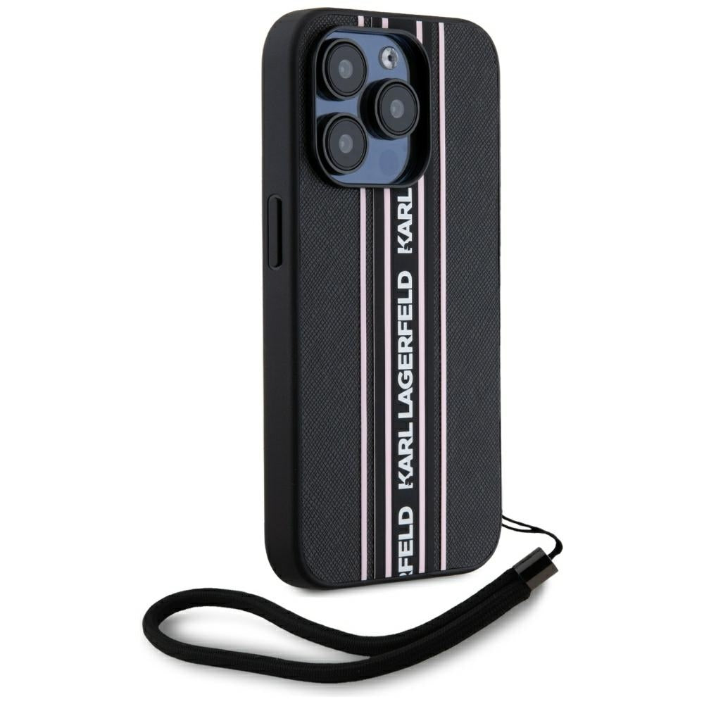 Futrola za Apple iPhone 15 Pro, Karl Lagerfeld, Saffiano Athleisure Stripes with Strap, Roza