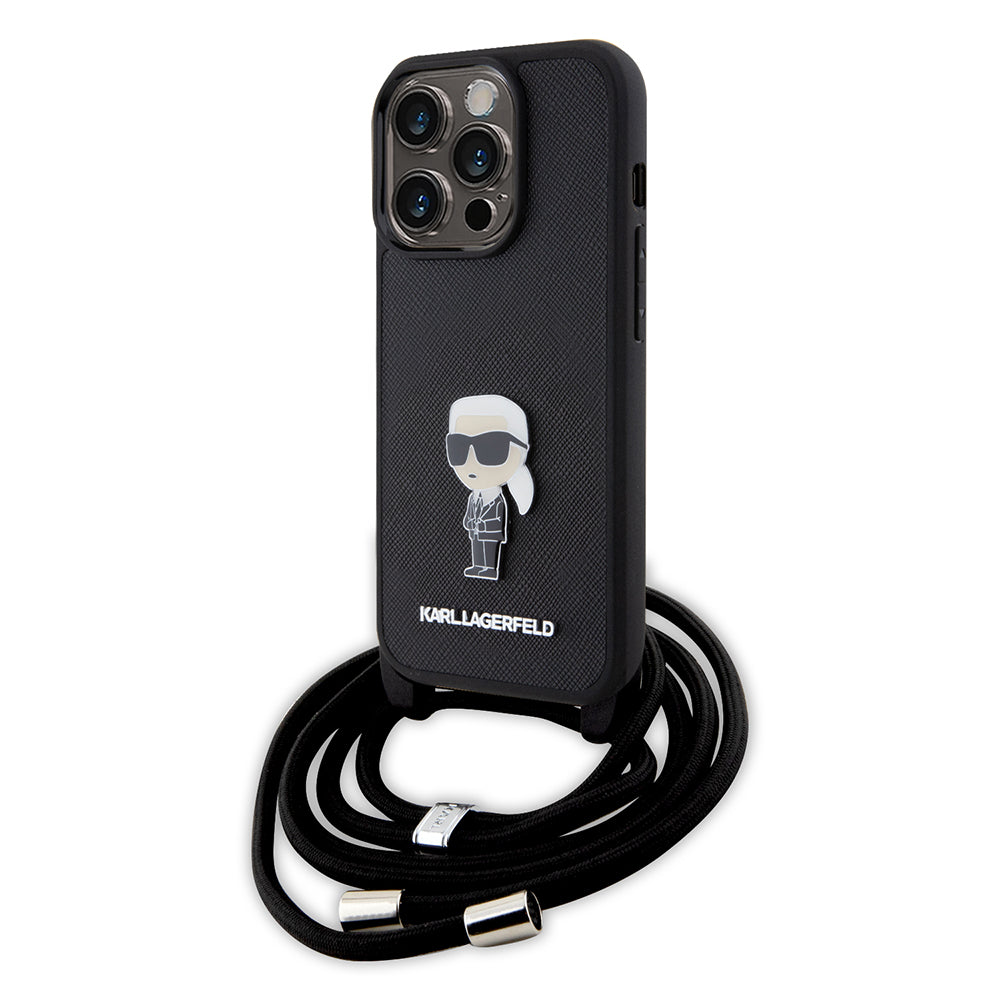 Futrola za Apple iPhone 15 Pro, Karl Lagerfeld, Saffiano Crossbody Monogram Metal Pin Karl, Crna