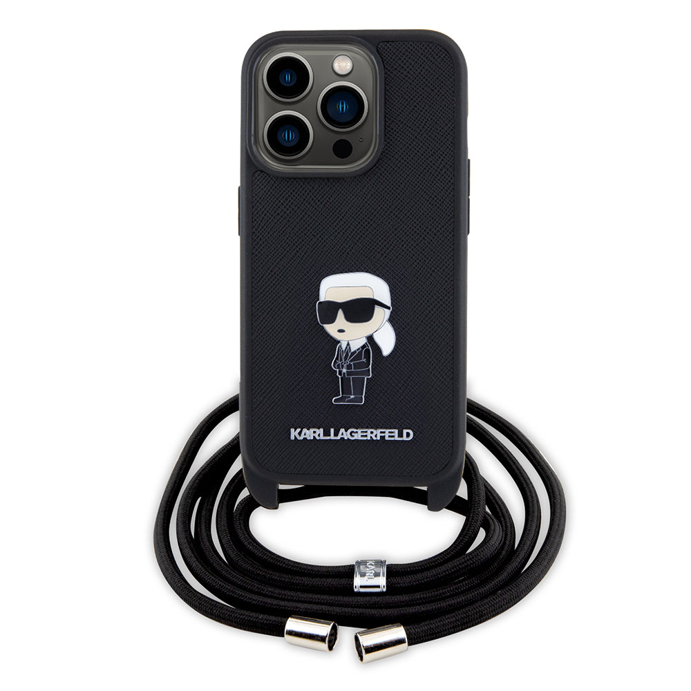 Futrola za Apple iPhone 15 Pro, Karl Lagerfeld, Saffiano Crossbody Monogram Metal Pin Karl, Crna