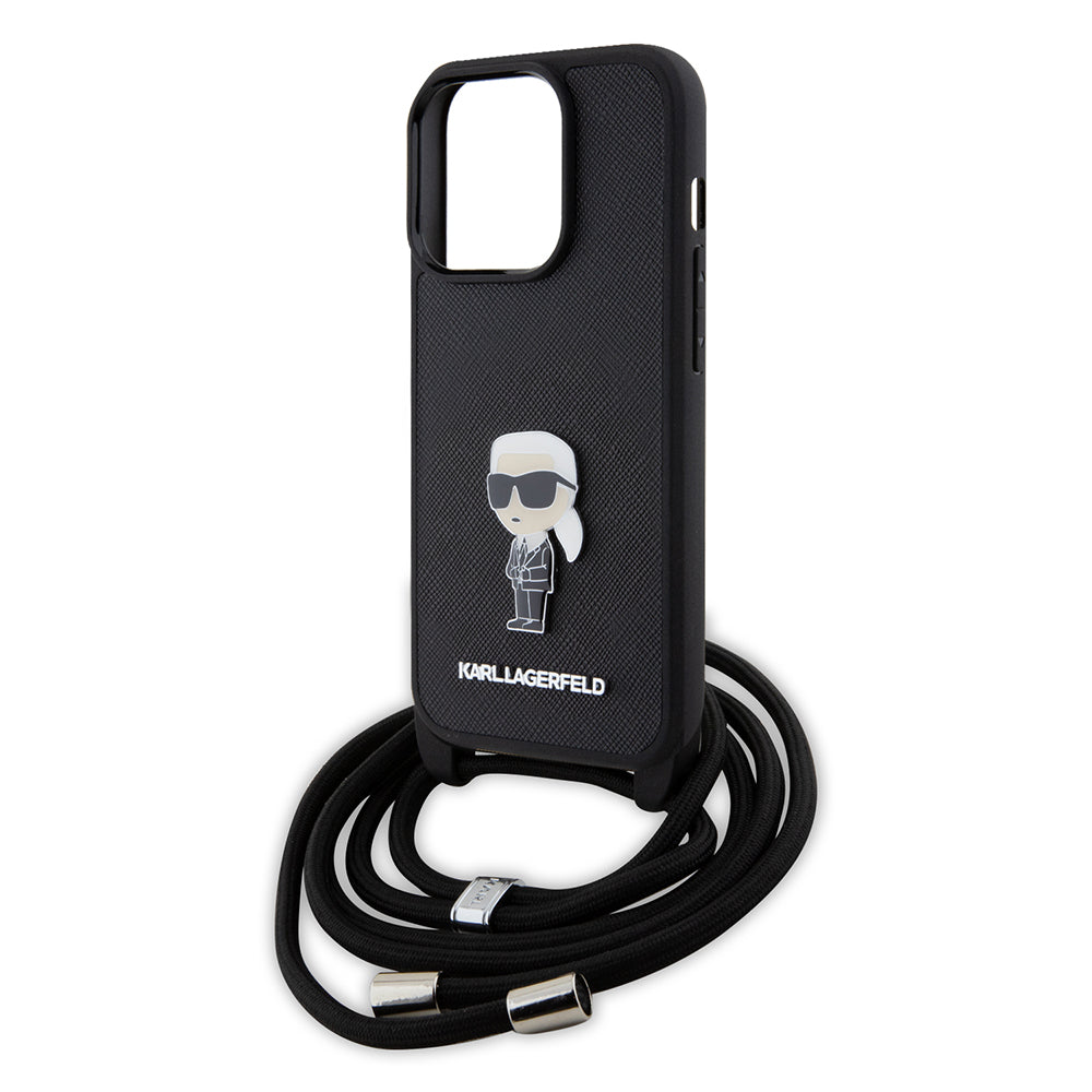 Futrola za Apple iPhone 15 Pro, Karl Lagerfeld, Saffiano Crossbody Monogram Metal Pin Karl, Crna