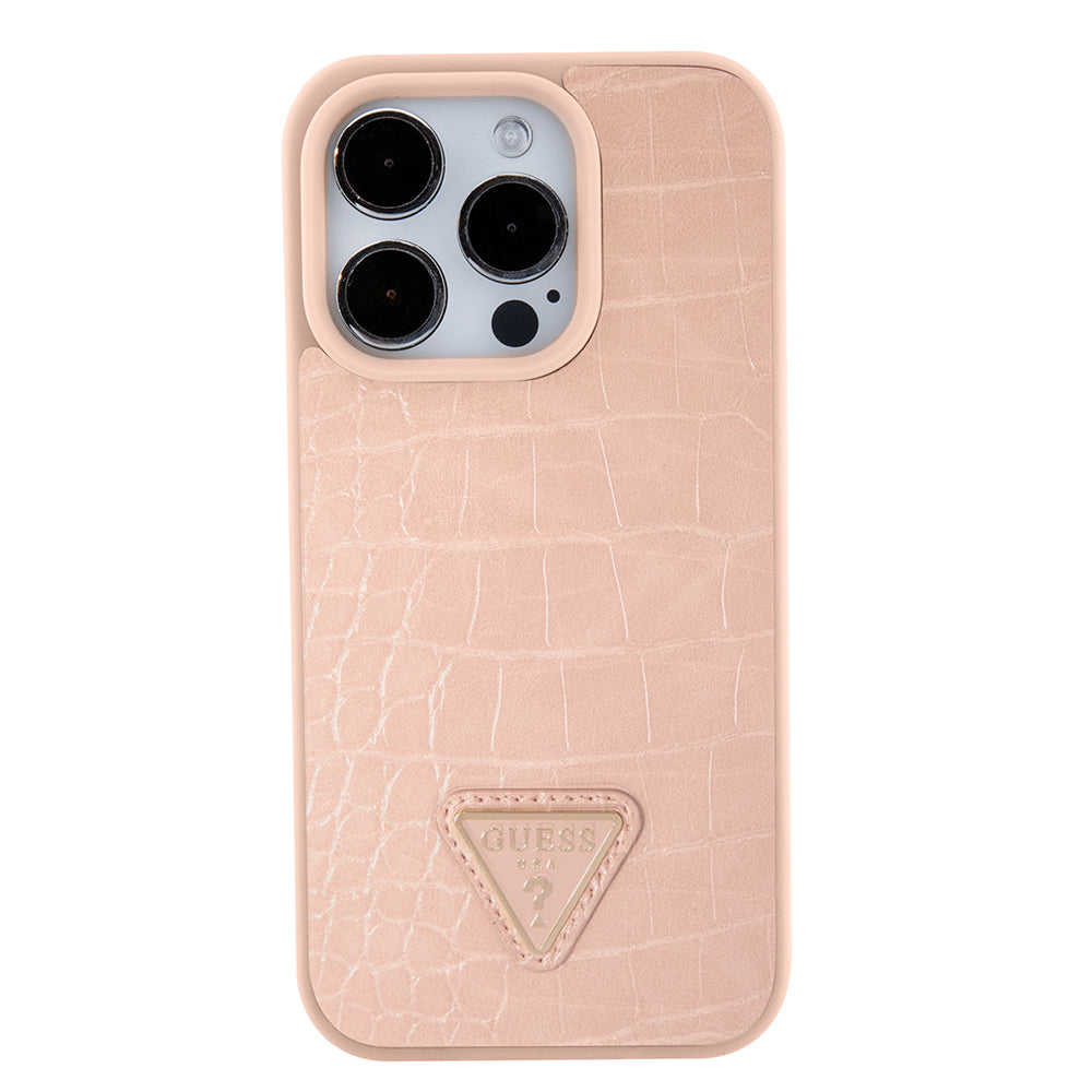 Futrola za Apple iPhone 15 Pro Max, Guess, Croco Triangle Metal Logo, Roza