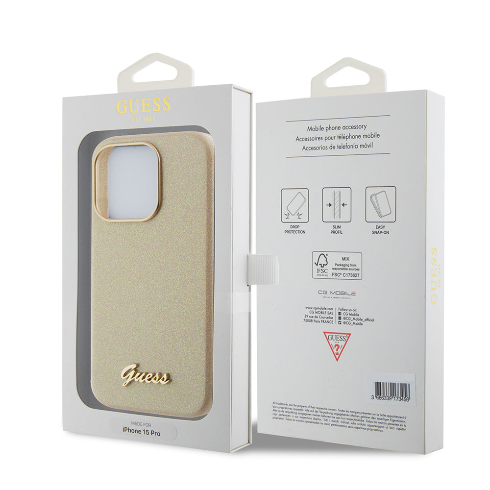 Futrola za Apple iPhone 15 Pro Max, Guess, Glitter Glossy Script, Bež