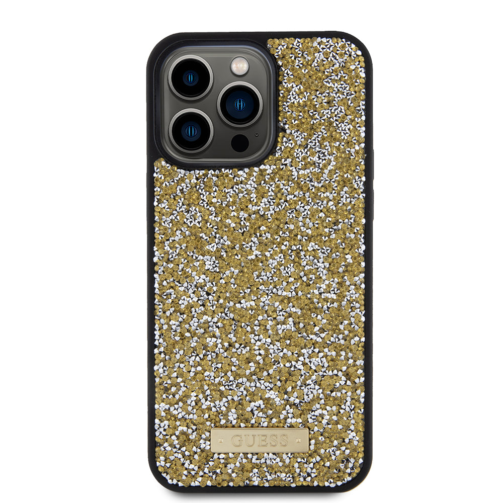 Futrola za Apple iPhone 15 Pro Max, Guess, Rhinestone Metal Logo, Žuta