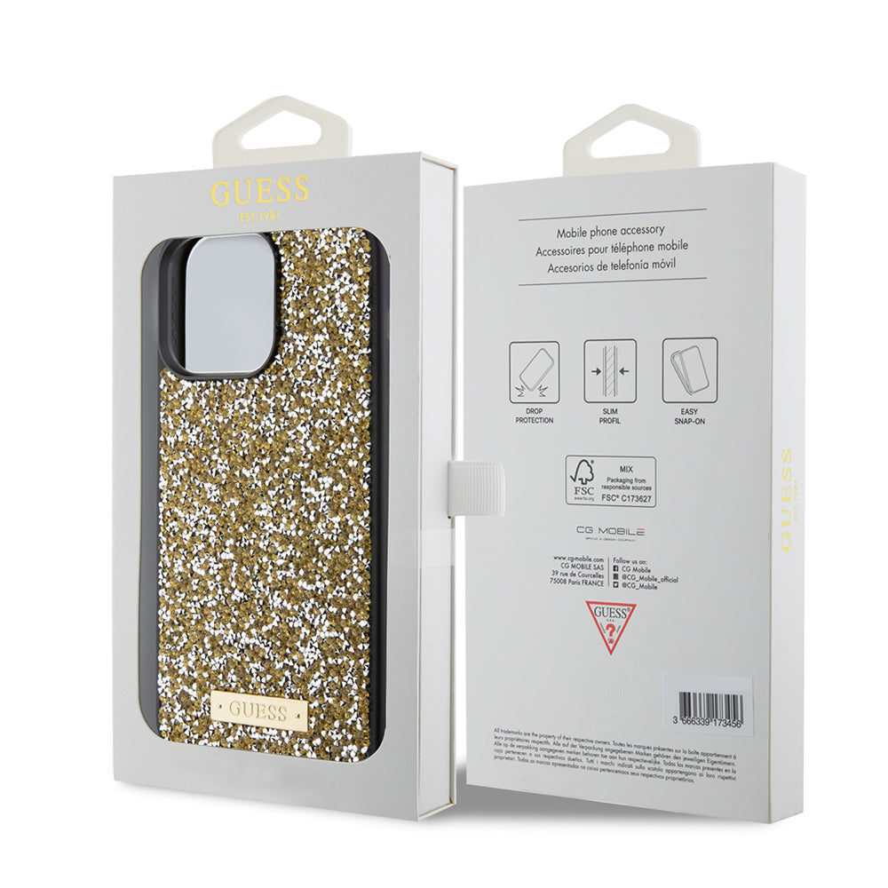 Futrola za Apple iPhone 15 Pro Max, Guess, Rhinestone Metal Logo, Žuta
