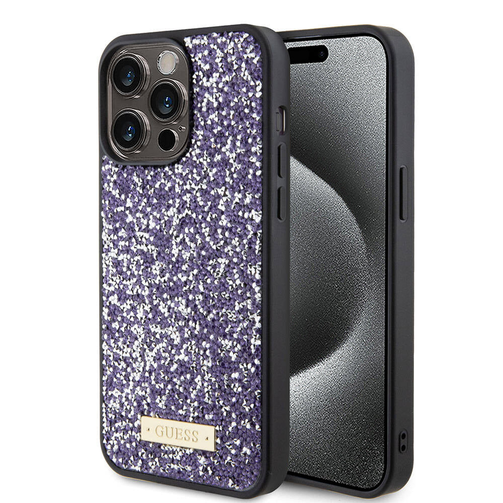 Futrola za Apple iPhone 15 Pro, Guess, Rhinestone Metal Logo, Ljubičasta