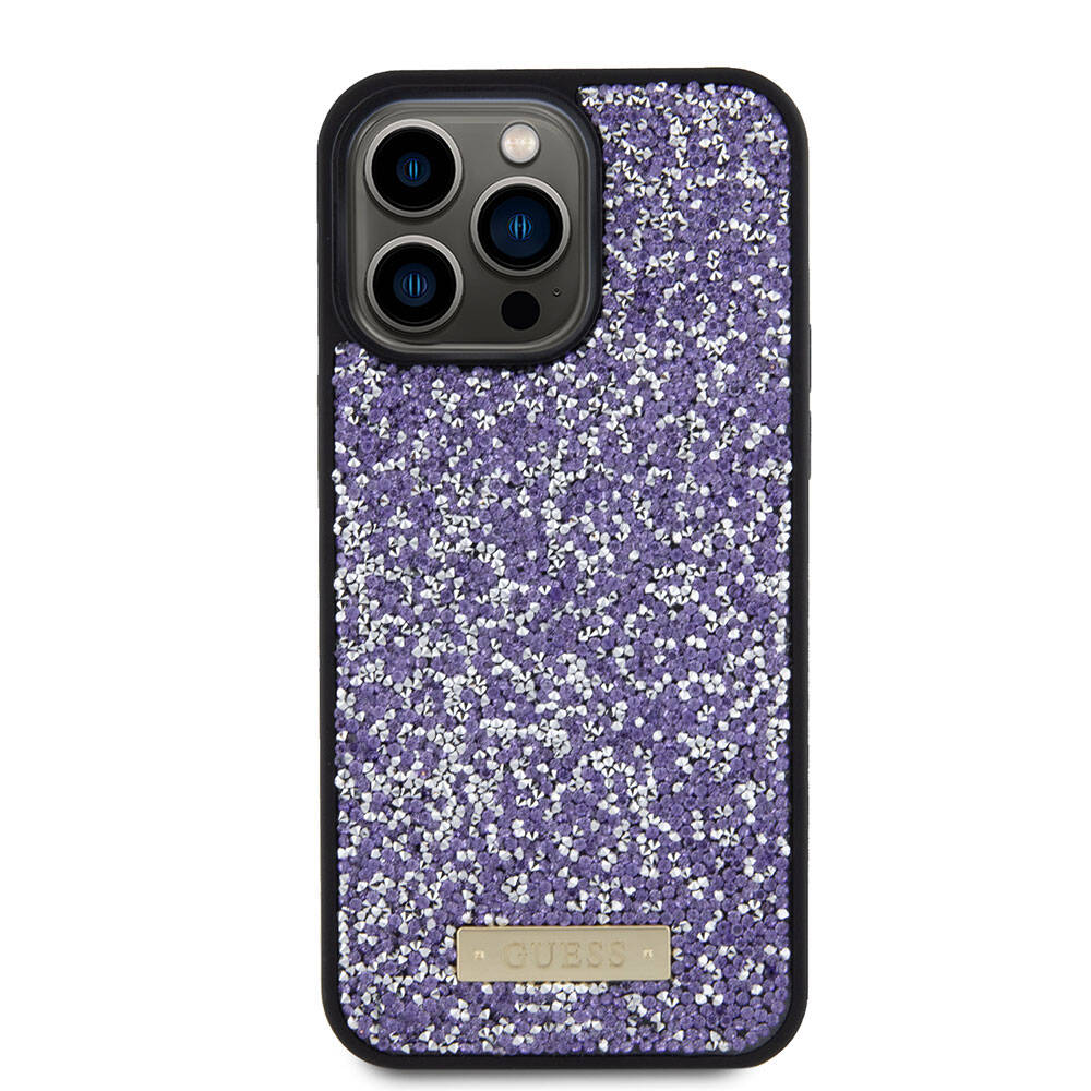 Futrola za Apple iPhone 15 Pro, Guess, Rhinestone Metal Logo, Ljubičasta