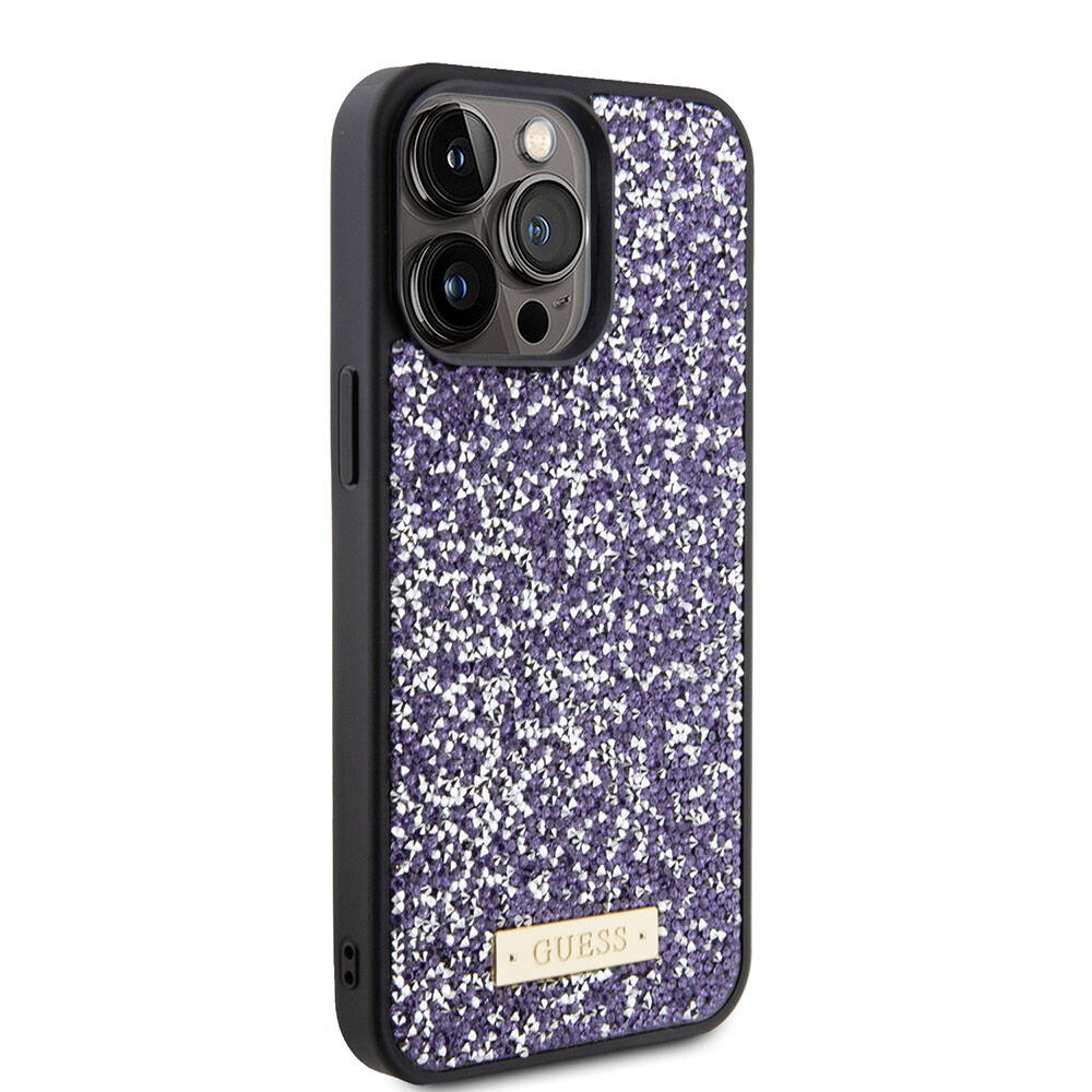 Futrola za Apple iPhone 15 Pro, Guess, Rhinestone Metal Logo, Ljubičasta