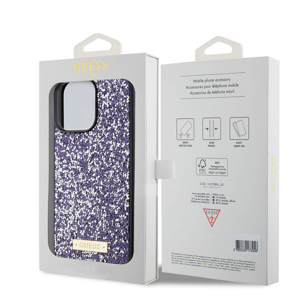 Futrola za Apple iPhone 15 Pro, Guess, Rhinestone Metal Logo, Ljubičasta