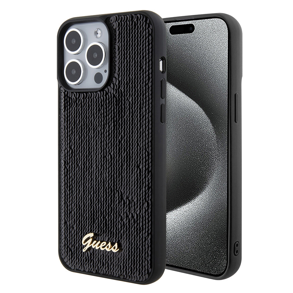 Futrola za Apple iPhone 15 Pro Max, Guess, Sequin Script Logo, Crna GUHCP15XPSFDGSK