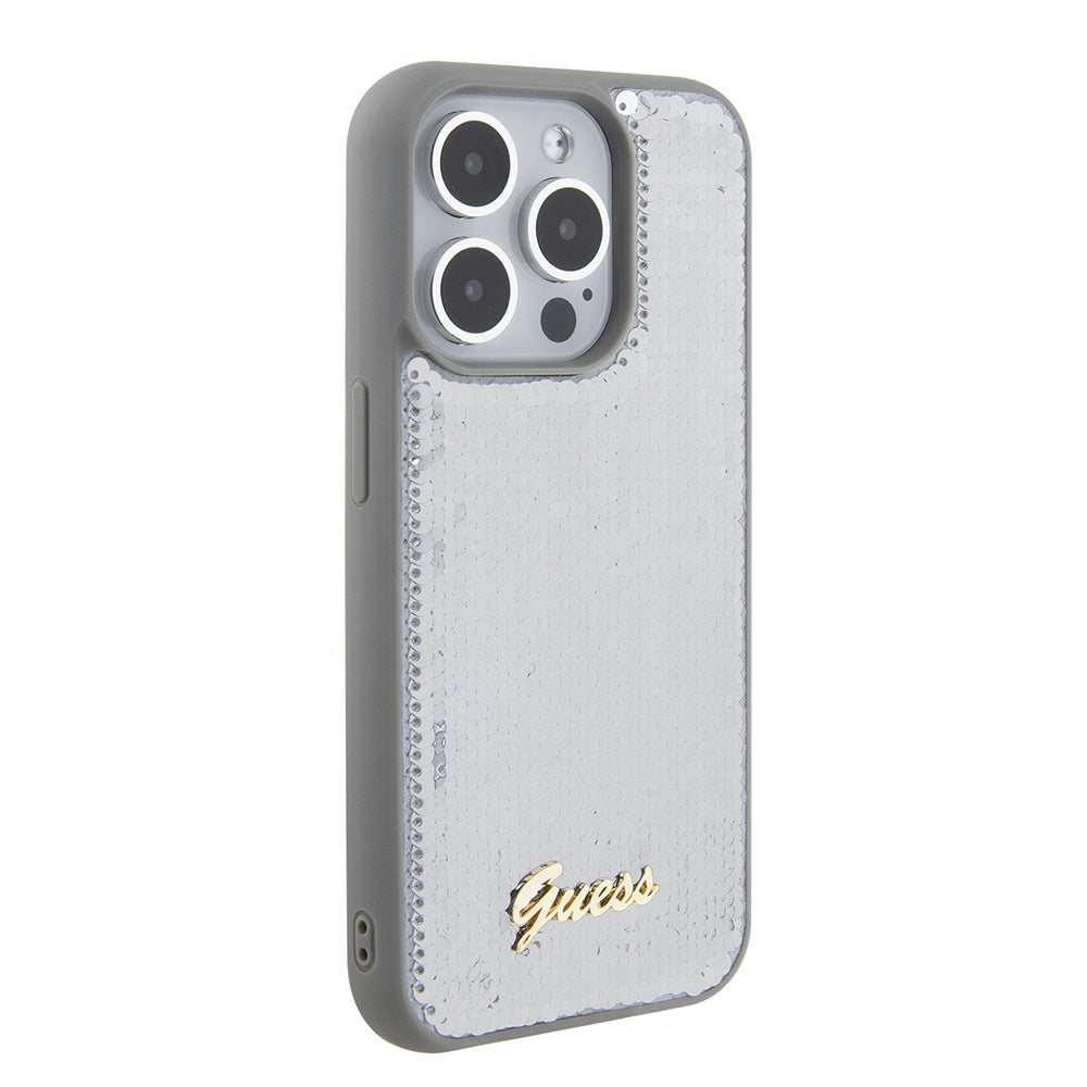 Futrola za Apple iPhone 15 Pro Max, Guess, Sequin Script Metal, Srebrna